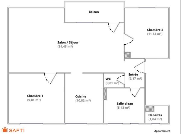 Appartement 77 m² avec jardin, balcon, jardin/ 2 chambres