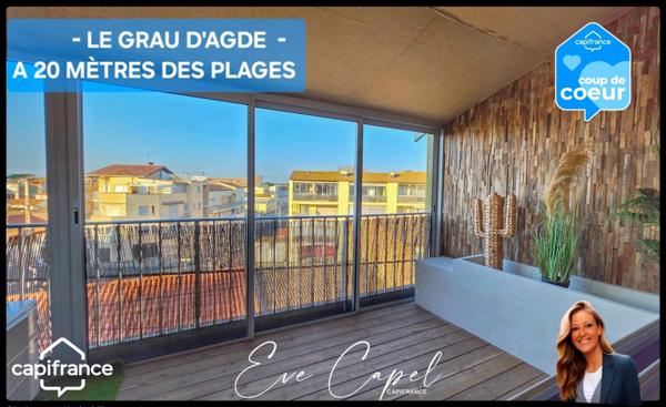 Appartement à vendre 3 pièces LE GRAU D'AGDE (34), DUPLEX T3 dans résidence Première Ligne, entièrement rénové + climatisation