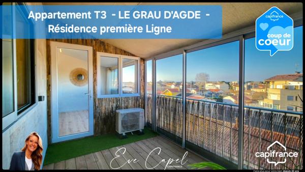 Appartement à vendre 3 pièces LE GRAU D'AGDE (34), DUPLEX T3 dans résidence Première Ligne, entièrement rénové + climatisation