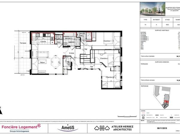 Location Appartement 4 pièces 94.16 m² - 201 RUE DE LA POULE ROUSSE Evry 91000