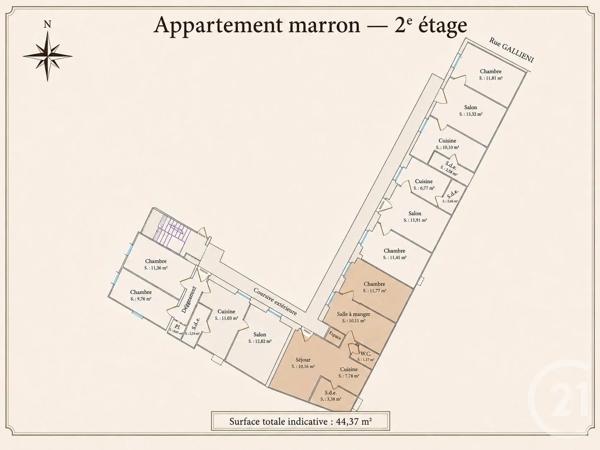 Appartement F3 à vendre  3 pièces - 44,37 m 2   BEAULIEU SUR MER  - 06