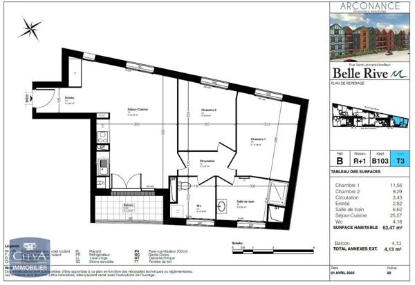 Vente appartement 3 pièces de 63.47m²