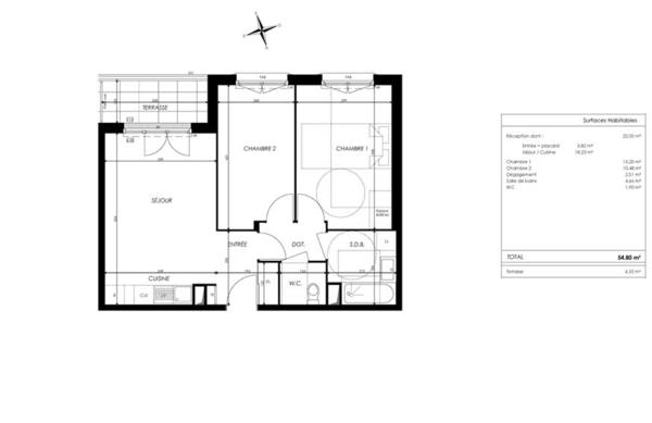 Appartement 3 pièces - 55 m²