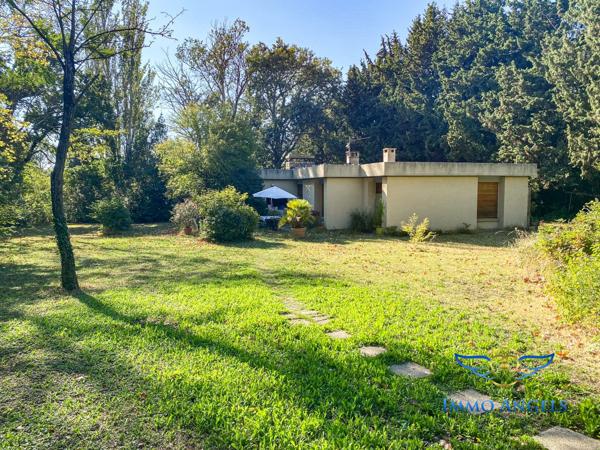 Villa d'architecte de plain-pied avec toit plat avec piscine, à Morières les avignon, proche Golf.