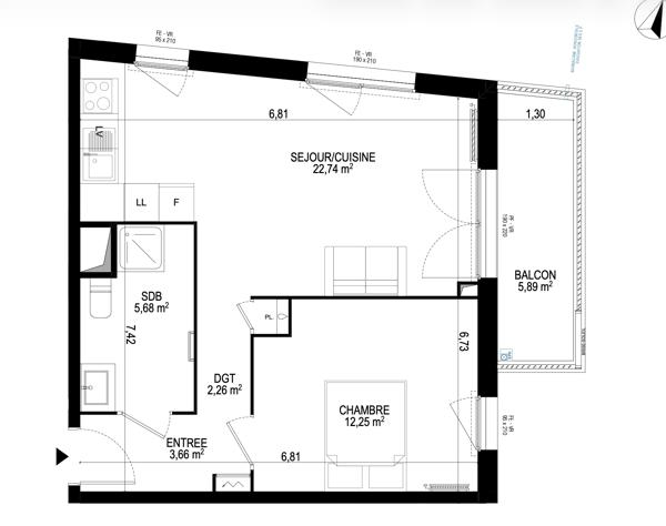 Appartement à vendre 2 pièces 46,59 m² Monteux