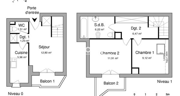 Location Appartement 3 pièces 55.22 m² - Pau 64000