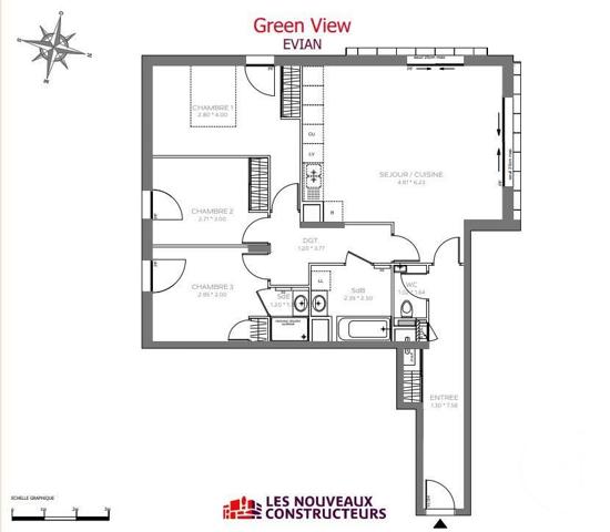 Appartement F4 à vendre  4 pièces - 92,46 m2 EVIAN LES BAINS - 74