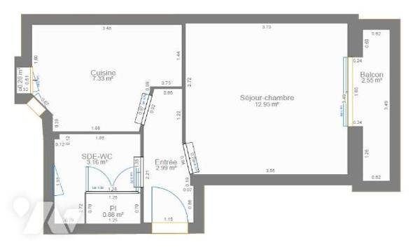 Levallois-Perret - Appartement traversant de 27,31 m² avec balcon