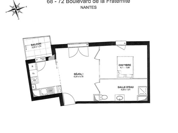 Location Appartement 2 pièces 41.29 m² - 68-72 BOULEVARD DE LA FRATERNITE Nantes 44100