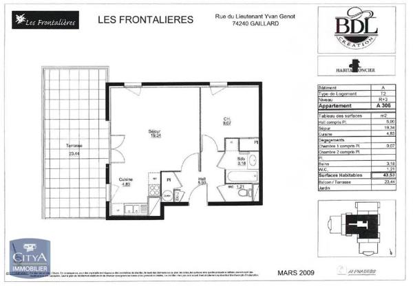 Vente appartement 2 pièces de 43.51m²