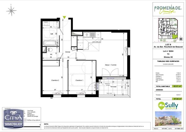 Appartement à vendre 3 pièces 62.01m²