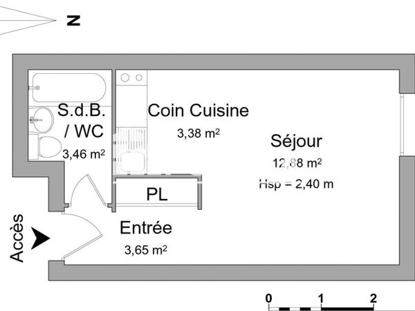 Location Studio 23.37 m² - 40/42 RUE DUBOURDIEU Bordeaux 33800