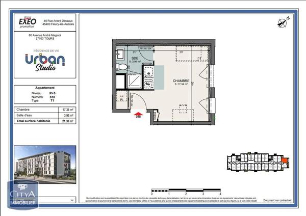 Appartement à louer 1 pièce 21.3m² Tours (37100)