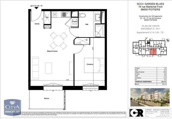 Appartement à louer 2 pièces 45.4m² Poitiers (86000)