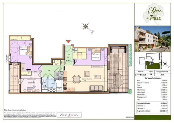 P4 neuf avec deux terrasses et deux stationnements, près du parc Jacques Chirac