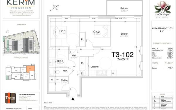 Appartement à vendre    3 pièces • 74,65 m2 Guilers