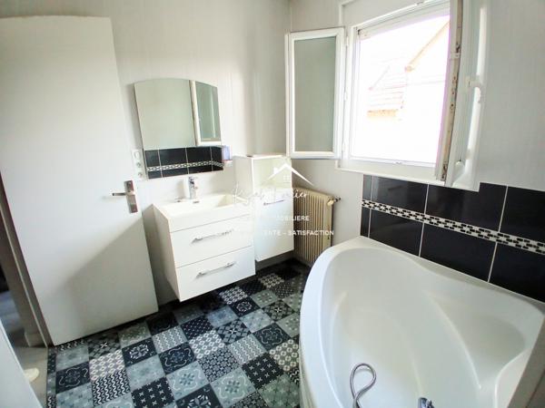 Vue sur l'espace extérieur, avec son chalet en bois de 20 m2 et sa belle terrasse