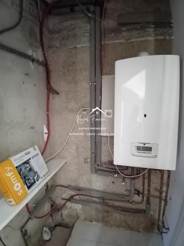 Vue sur l'espace extérieur, avec son chalet en bois de 20 m2 et sa belle terrasse