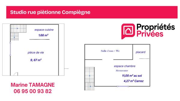 Studio en duplex avec chambre en mezzanine, rue piétonne Compiègne
