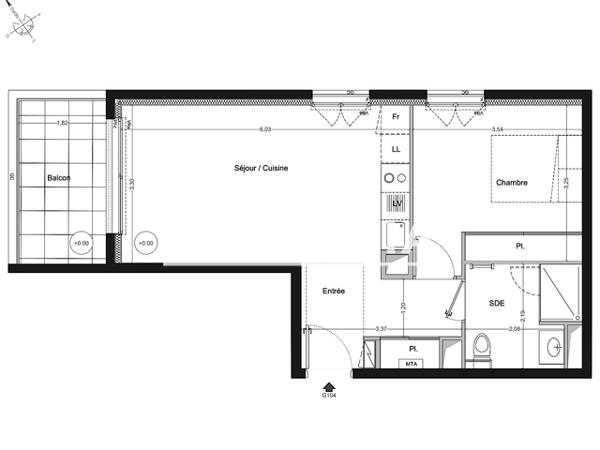 Location Appartement 2 pièces 42.83 m² - RUE DE CORNOUAILLE ROUTE DE SAINT JOSEPH Nantes 44000