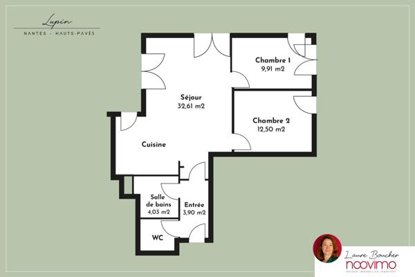 3 pièces, 65 m2 avec grand jardin privatif et stationnement