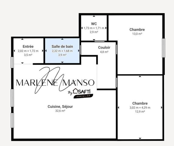 T3 lumineux de 73 m² avec 2 places