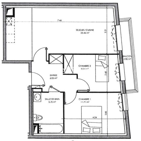 Appartement 3 pièces - 58 m²