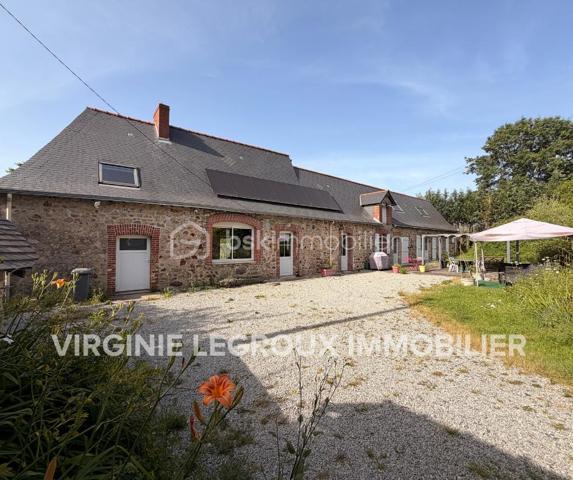 Rare sur la commune de St-Pierre-La-Cour, longère de 145m2 dont 125m2 de plain-pied, située à 2 kms du centre sur une parcelle de plus de 4000m2 avec une pièce d'eau ! Ne tardez pas à lire la suite, j'ai peut-être la maison dont vous rêvez ! 
Vous arriverez par un chemin privé, vous longerez la pièce d'eau pour au bout du chemin découvrir cette maison belle et longue maison en pierre. 
Nous commencerons la visite par le salon-séjour lumineux de 37m2 qui donne accès aussi au jardin. L'escalier tout récemment installé dessert la seule pièce de l'étage, une pièce de 20m2 récente qui sert aujourd'hui de chambre mais qui pourrait aisément devenir une salle de jeux, de sport ou encore un bureau. La charpente a été laissée apparente afin de donner du cachet à cette pièce, et c'est réussi ! 
Nous poursuivrons la visite du rez-de-chaussée avec la cuisine de 17m2, un très beau potentiel pour ses futurs propriétaires, comme sur la simulation que je vous ai mise en photo pour vous aider à vous projeter. 
Un couloir avec placard nous conduit à un wc séparé, une salle d'eau de 5m2 à rénover (comme pour la cuisine, je vous ai joins une photo avec une idée de projet)  et ensuite nous accèdons aux trois chambres qui ont toute la même particularité .... elles ont toutes les 3 un accès direct et privatif au jardin, rare encore ! La première chambre fait 12m2, la seconde 15m2 et la chambre parentale fait 22m2. Cette dernière a été séparée par un dressing. 
Vous souhaitez plus grand ? C'est possible puisque 60m2 de combles sont encore aménageables. 
Coté rangement, attenant et accessible par le salon-séjour et par une porte extérieur, vous découvrirez une buanderie arrière-cuisine de 22m2 (non comptabilisée dans la surface habitable). 
Le mode de chauffage de cette maison est un insert bois avec une soufflerie qui distribue la chaleur dans les pièces. 
Toutes les menuiseries sont en pvc double vitrage, elles ont été changées en 2017. La toiture et l'isolation des combles ont été refaits en 2010. La taxe foncière est de 590€.
Intéressant, depuis 2023 la maison est équipée de 7 panneaux solaires avec autoconsommation et revente du surplus ! 
La maison a un puits. La fosse septique est non conforme. 
Coté extérieur, vous pourrez profiter en toute tranquillité sans aucun vis à vis d'une parcelle d'environ 4300m2 avec une petite dépendance en pierre idéale pour un garage et belle surprise... une pièce d'eau pour les amateurs de partie de pêche en famille ou entre amis. 
Vous souhaitez un peu plus de terrain ? C'est possible, les propriétaires peuvent céder une parcelle constructible attenante d'environ 2000m2... . 
Alors, cette maison semble correspondre à vos critères de recherche ? 
Ne tardez pas, appelez-moi pour d'éventuels renseignements complémentaires et peut-être fixer une visite !
Et n'oubliez pas, Saint-Pierre-La-Cour est une commune dynamique de 2300 habitants avec une école privée, une école publique, un collège privé, un pôle enfance jeunesse, mais aussi, médecins, dentiste, kiné, centre de soins infirmiers, ostéopathes, orthophoniste, psychologue, sage-femme,  pharmacie, infirmières libérales ainsi que de nombreuses infrastructures sportives, des commerces (supérette, boulangerie, boucherie, coiffeurs, bar, etc), avec son accès rapide à l'axe Rennes-Laval et à l'autoroute ainsi que sa gare ferroviaire avec ses arrêts quotidiens.