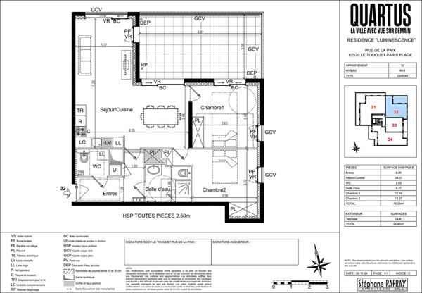 Appartement Le Touquet Paris Plage 3 pièces 76.03 m² + terrasse 24.41 m²