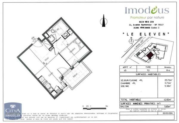 Appartement à louer 2 pièces 42.64m²