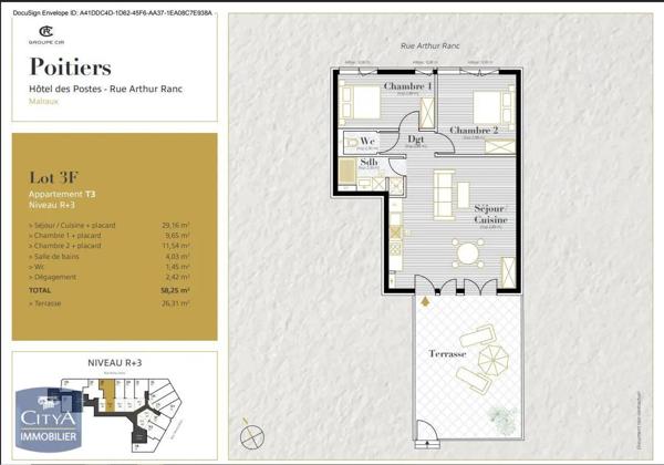 Appartement à louer 3 pièces 58.25m²