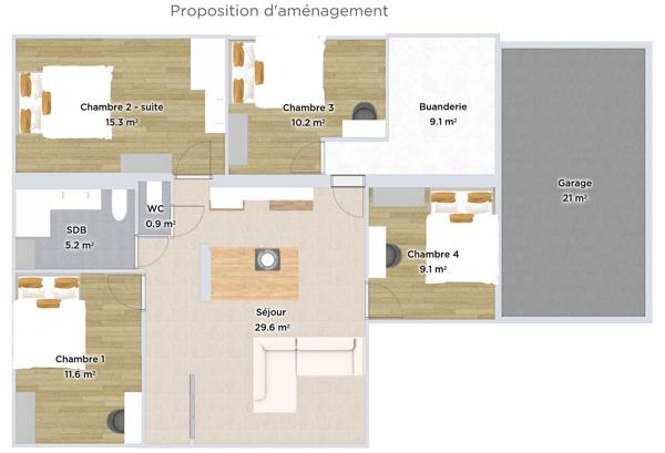 Maison de plain-pied 91 m² Jardin & Vue Vercors – Potentiel 4 chambres