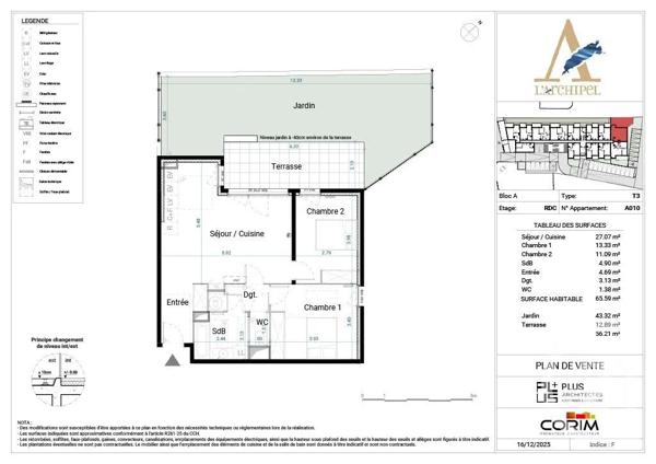 Appartement F3 à vendre  3 pièces - 65,59 m 2   MEZE  - 34