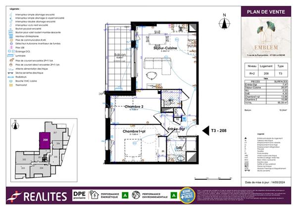 Appartement 3 p 2 chambres avec balcon NEUF - livrable