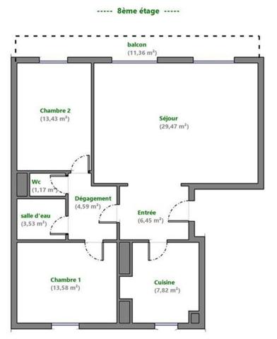 Traversant EST - OUEST  - Vue à 180° - dernier étage