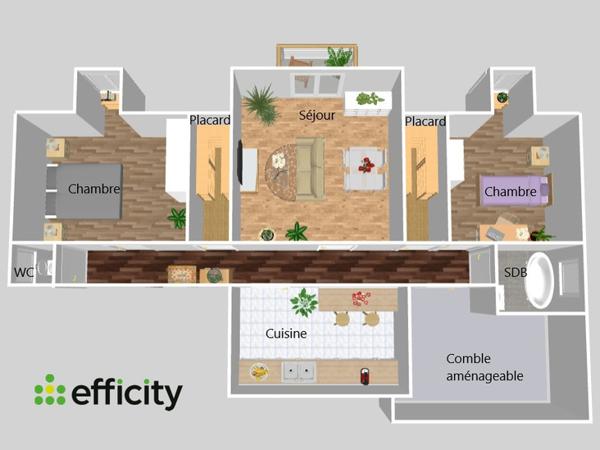 Appartement 3 pièces - 80 m² Exclusivité efficity