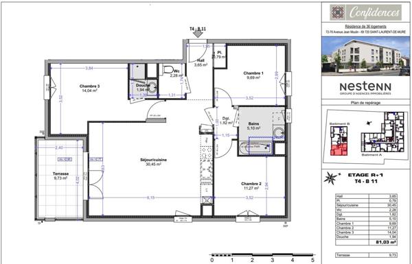 SAINT LAURENT DE MURE proche centre bourg - Type 4 NEUF RT 2012 avec terrasse sud