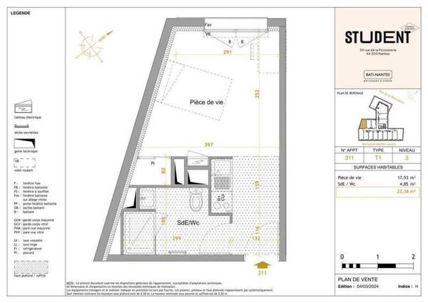 Appartement 1 pièce - 44300 Nantes -  Perverie