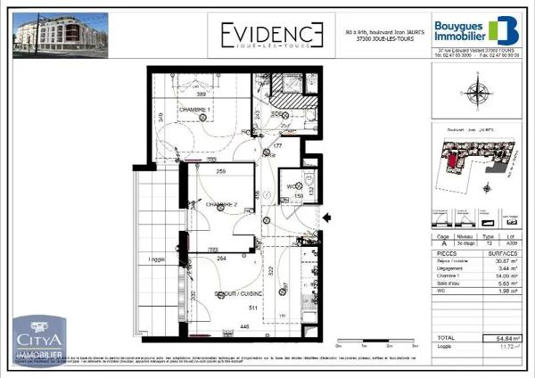 Appartement à louer 3 pièces 54.74m² Joué-lès-Tours (37300)