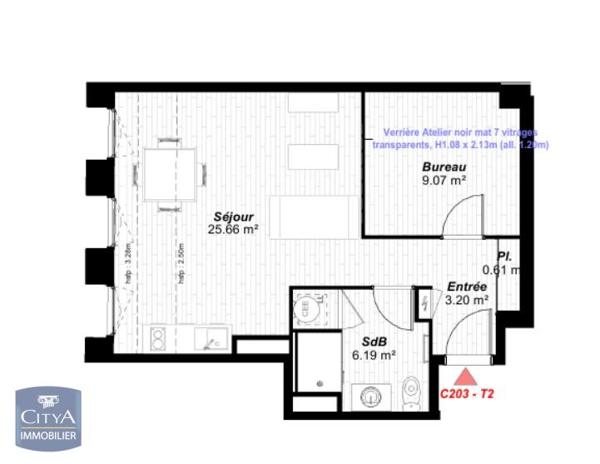 Appartement à louer 2 pièces 45.19m²