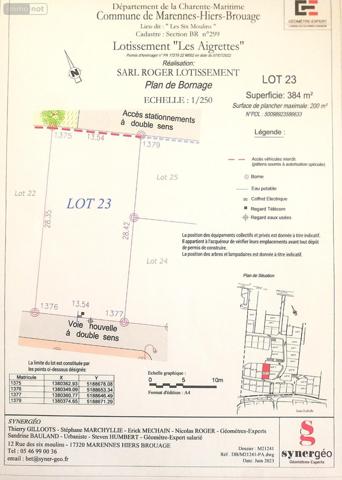 Terrain à Batir à vendre à Marennes-Hiers-Brouage en Charente-Maritime (17320), ref : DD/JOM/23-10-23