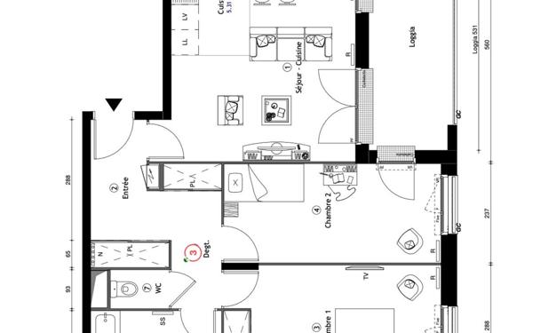 Appartement à louer    3 pièces • 68,70 m2 Lille