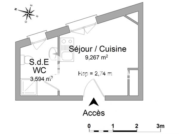 Location Studio 12.86 m² - 2-4 RUE GUTENBERG Tours 37000