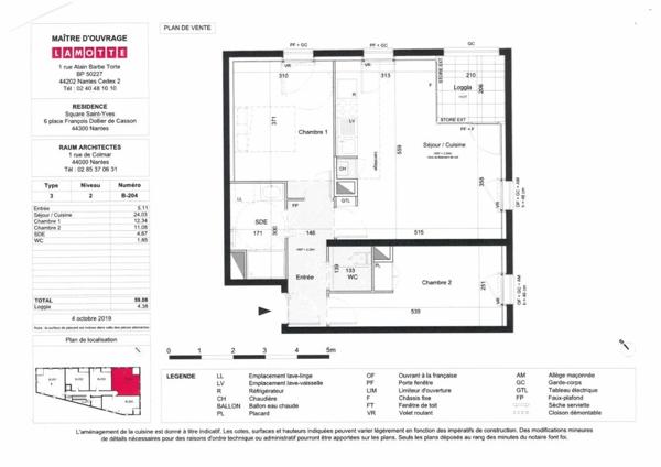 Appartement à louer 3 pièces - 59 m²