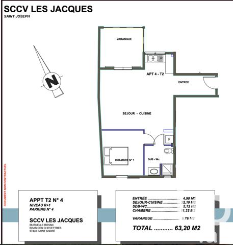 Appartement à vendre 2 pièces 63 m² Saint-Joseph