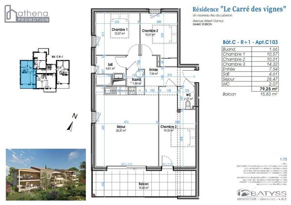 Appartement F4 à vendre  4 pièces - 79,25 m2 ROBION - 84