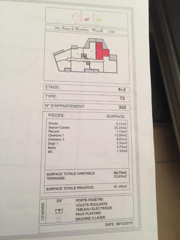 A vendre, Appartement, Marseille 13012, Montolivet, garage double, 3 pièces 60.75 m2