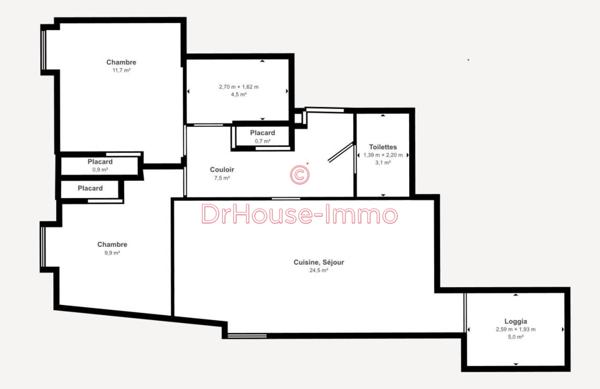 Appartement à vendre 3 pièces de 63 m²