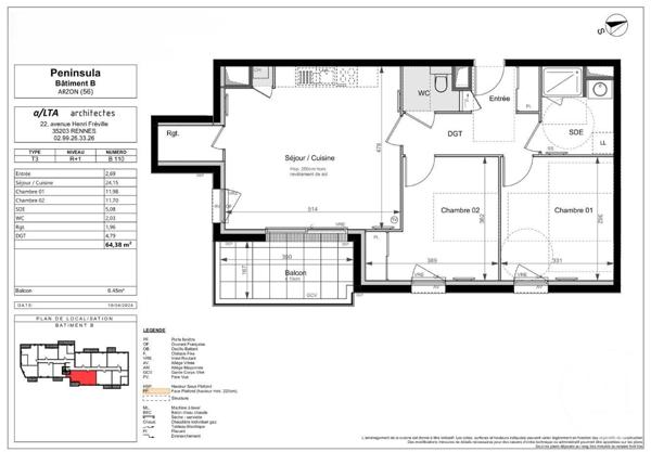 Appartement F3 à vendre  3 pièces - 64,38 m2 ARZON - 56