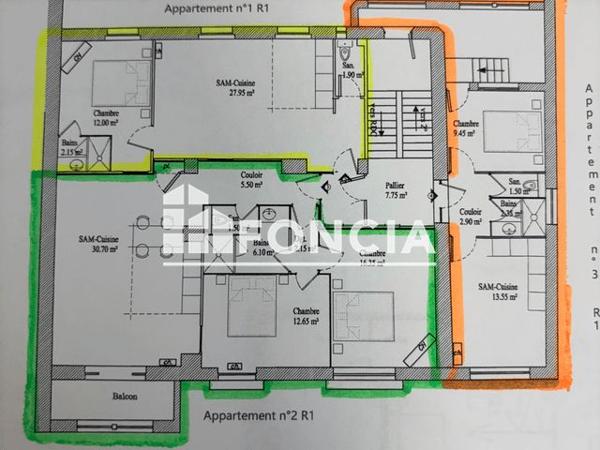 À vendre Appartement 2 pièces 44 m² - Charlieu 42190